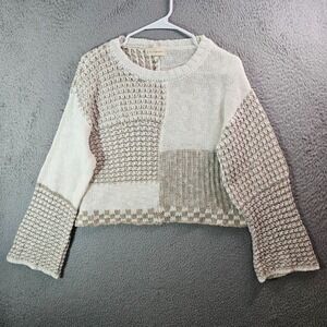 By Together Anthropologie Knit Cropped Top Women Medium‎ White Beige